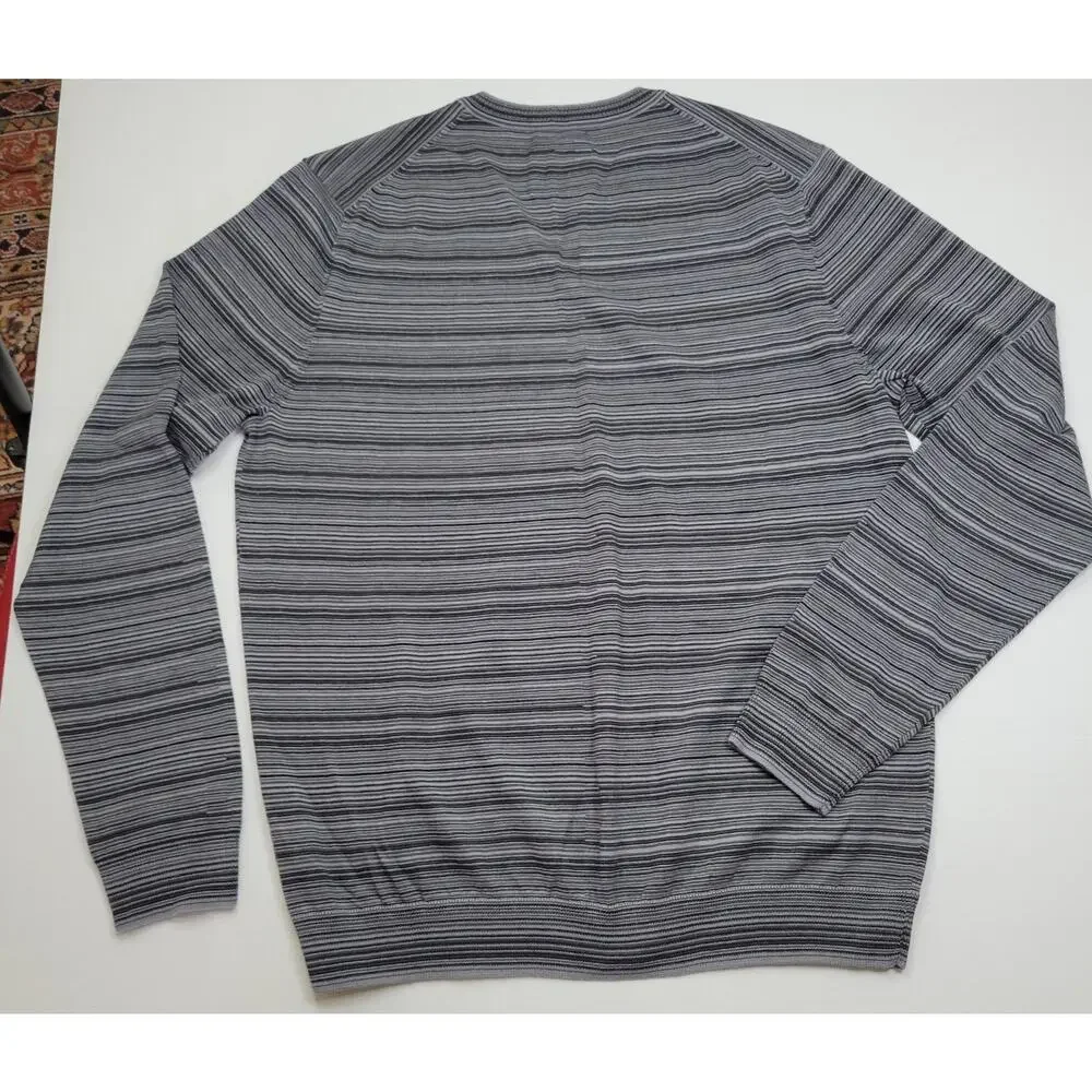 Joseph Abboud Merino Wool Blend Slim Fit Black White Gray Striped V Neck Men's L